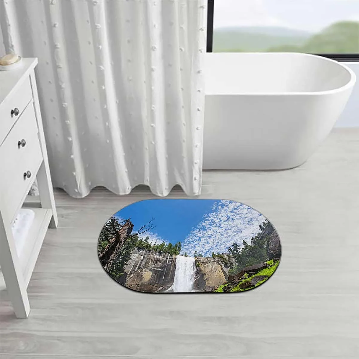 Green Quick-Dry Diatomaceous Earth Bath Mat Park Alpine Forest Natural Scenic Non-Slip Super Absorbent Fast Drying for Bathroom Kitchen Door mat Farm House Decor 15.7x23.6 Inches