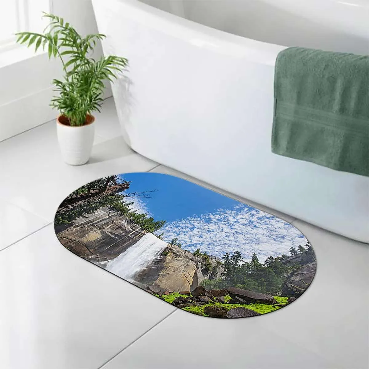 Green Quick-Dry Diatomaceous Earth Bath Mat Park Alpine Forest Natural Scenic Non-Slip Super Absorbent Fast Drying for Bathroom Kitchen Door mat Farm House Decor 15.7x23.6 Inches