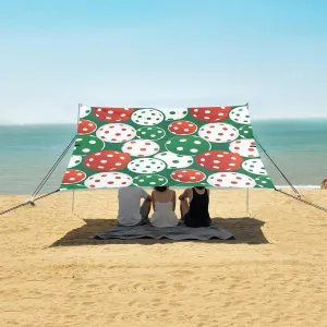Green Red Pickleball Balls Beach Canopy Tent Anti-UV & Wind Resistant, Camping Sun Shelter Easy Setup Portable,Outdoor Shade Tents with Sandbags,Sand Shovels,Ground Pegs & Stability Poles