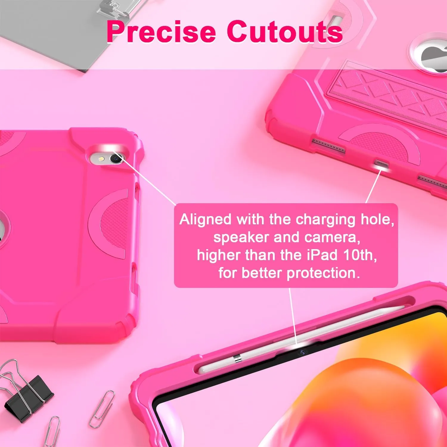 Grifobes for iPad 11-inch (A16) 2025 / 10th Generation Case 10.9 inch 2022, iPad 11th / 10th Case with Pencil Holder Heavy Duty Rugged Protective Cover with Kickstand for Girls Kids Hot Pink