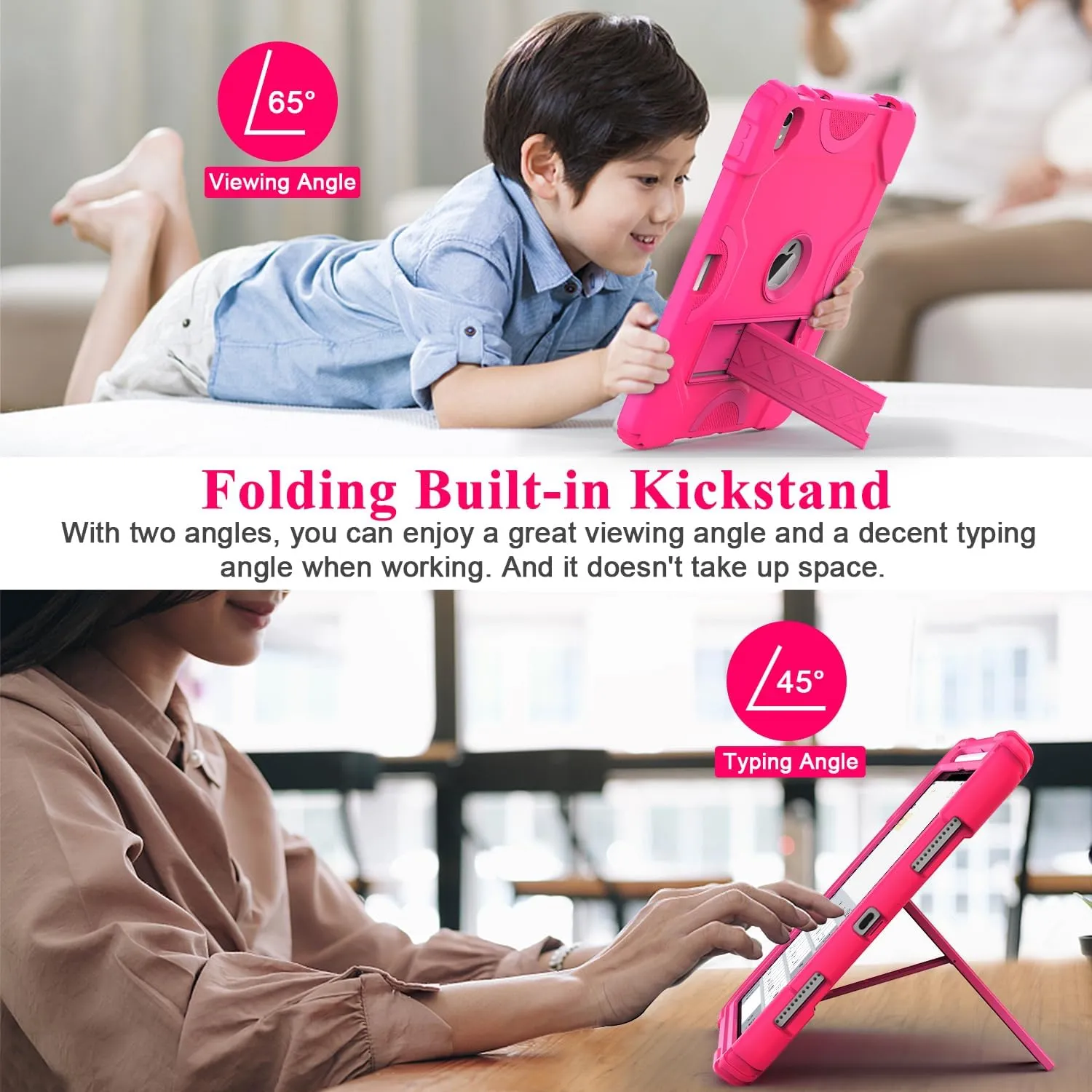 Grifobes for iPad 11-inch (A16) 2025 / 10th Generation Case 10.9 inch 2022, iPad 11th / 10th Case with Pencil Holder Heavy Duty Rugged Protective Cover with Kickstand for Girls Kids Hot Pink