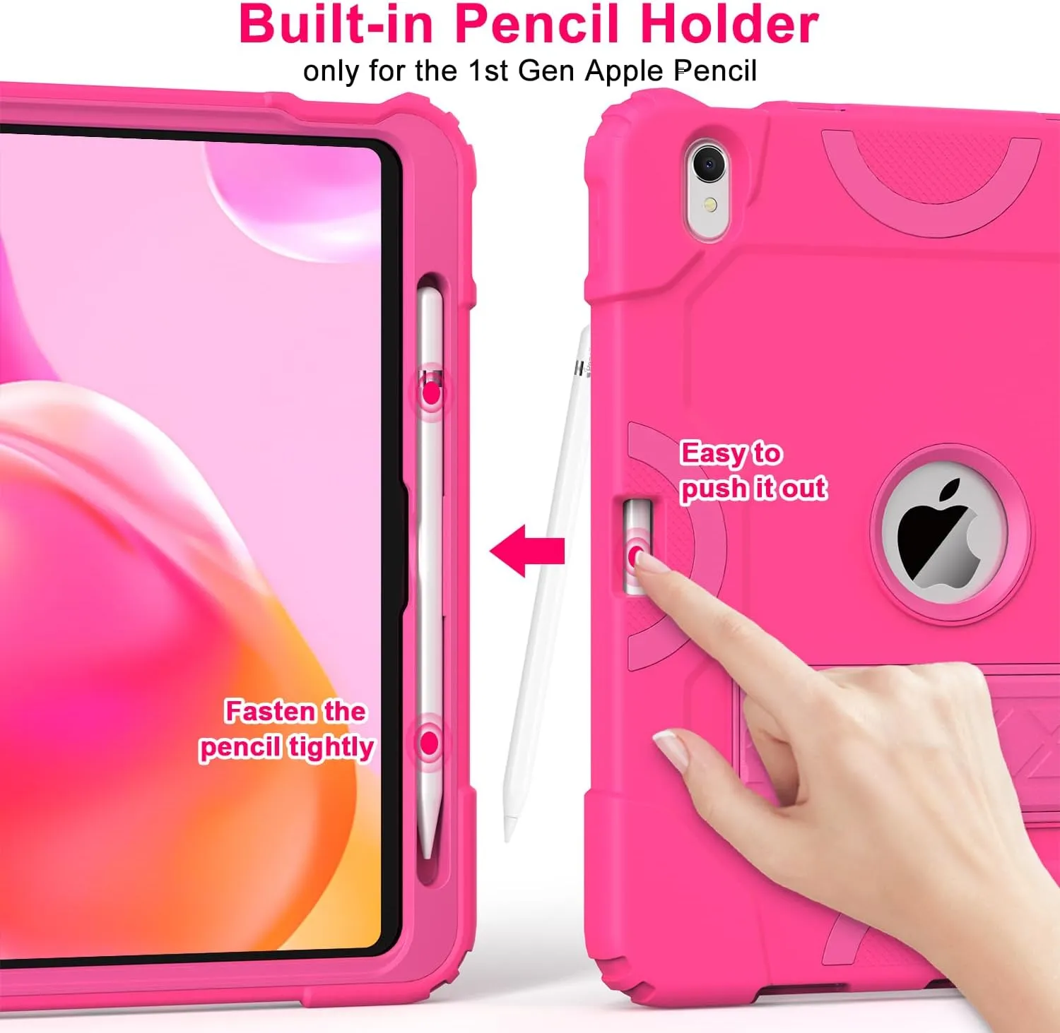 Grifobes for iPad 11-inch (A16) 2025 / 10th Generation Case 10.9 inch 2022, iPad 11th / 10th Case with Pencil Holder Heavy Duty Rugged Protective Cover with Kickstand for Girls Kids Hot Pink