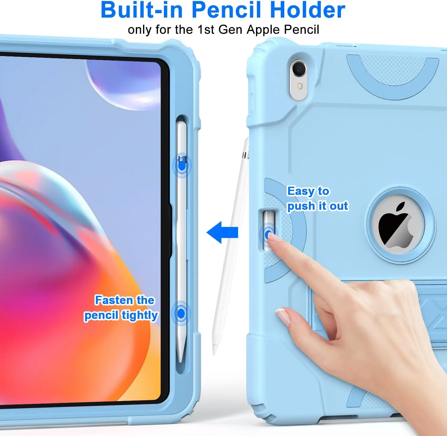Grifobes for iPad 11-inch (A16) 2025 / 10th Generation Case 10.9 inch 2022, iPad 11th / 10th Case with Pencil Holder Heavy Duty Rugged Protective Cover with Kickstand for Girls Kids Sky Blue