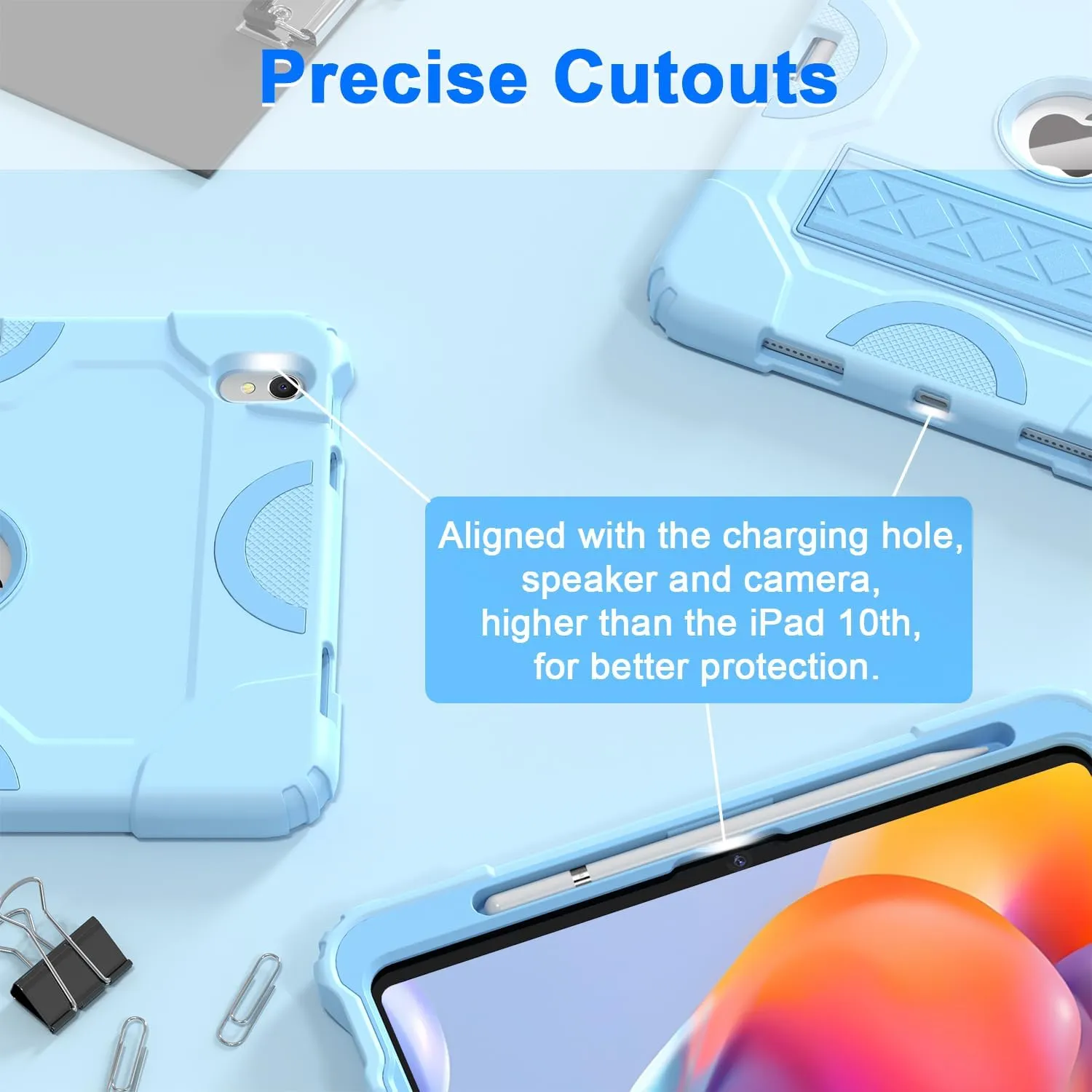 Grifobes for iPad 11-inch (A16) 2025 / 10th Generation Case 10.9 inch 2022, iPad 11th / 10th Case with Pencil Holder Heavy Duty Rugged Protective Cover with Kickstand for Girls Kids Sky Blue