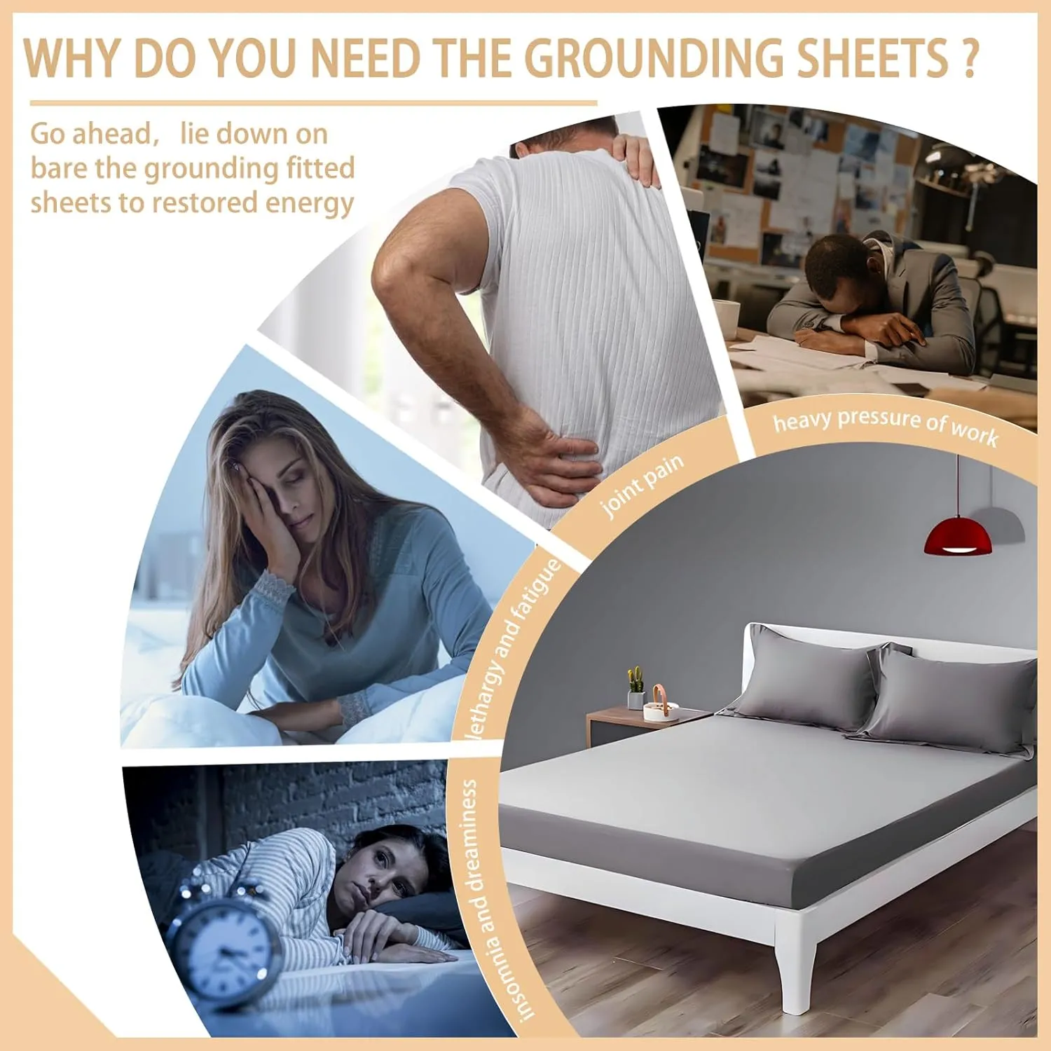 Grounding Fitted Sheet with Grounding Cord and Earthing Product Test Pen 90% Organic Cotton & 10% Silver Fiber for Promotes Relaxation & Enhance Sleep Comfort (Queen)