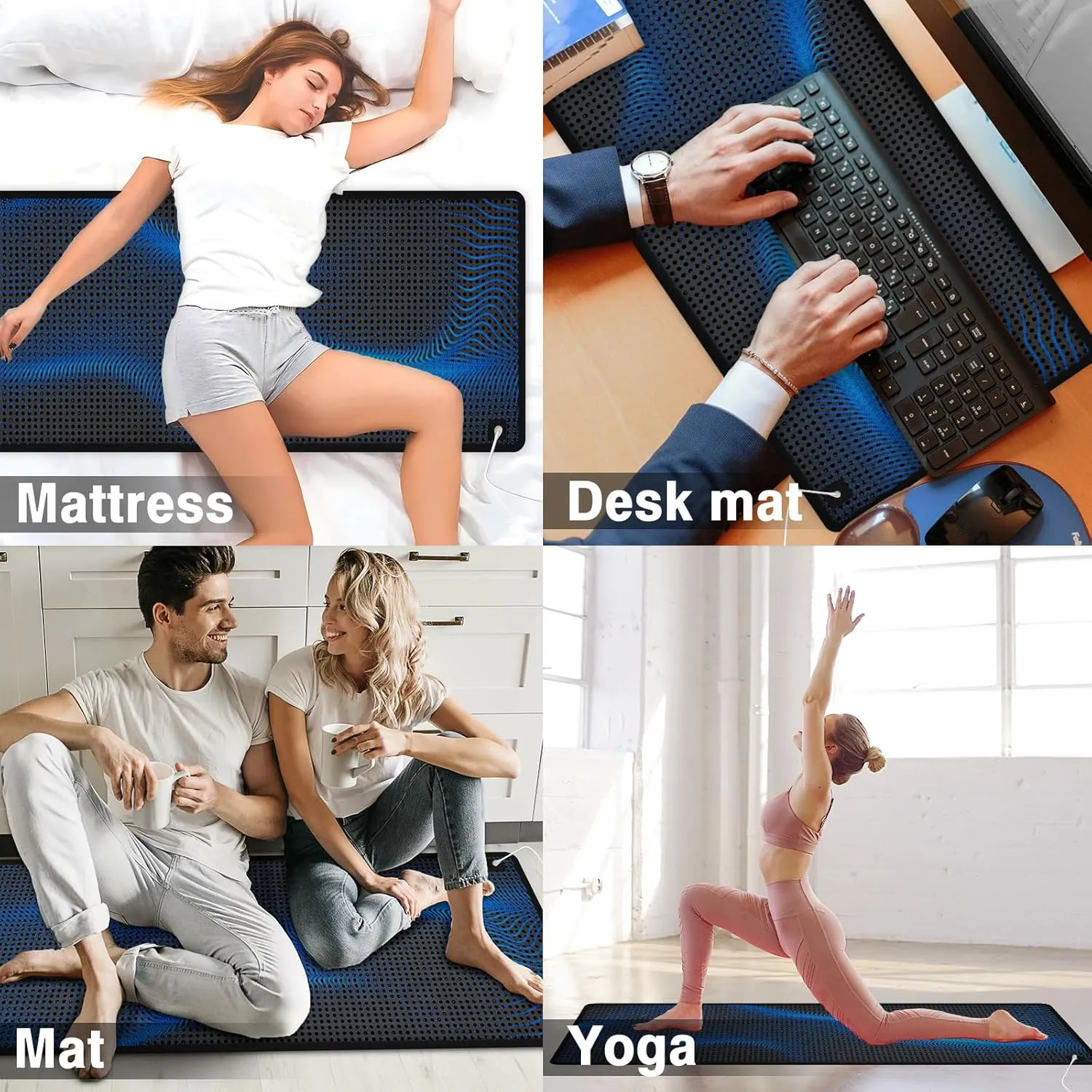 Grounding Mat for Bed, Grounding Sheets for Sleeping, Anti-Slip PU Leather Mattress Pad with Grounded Cord, 27" x 76", King