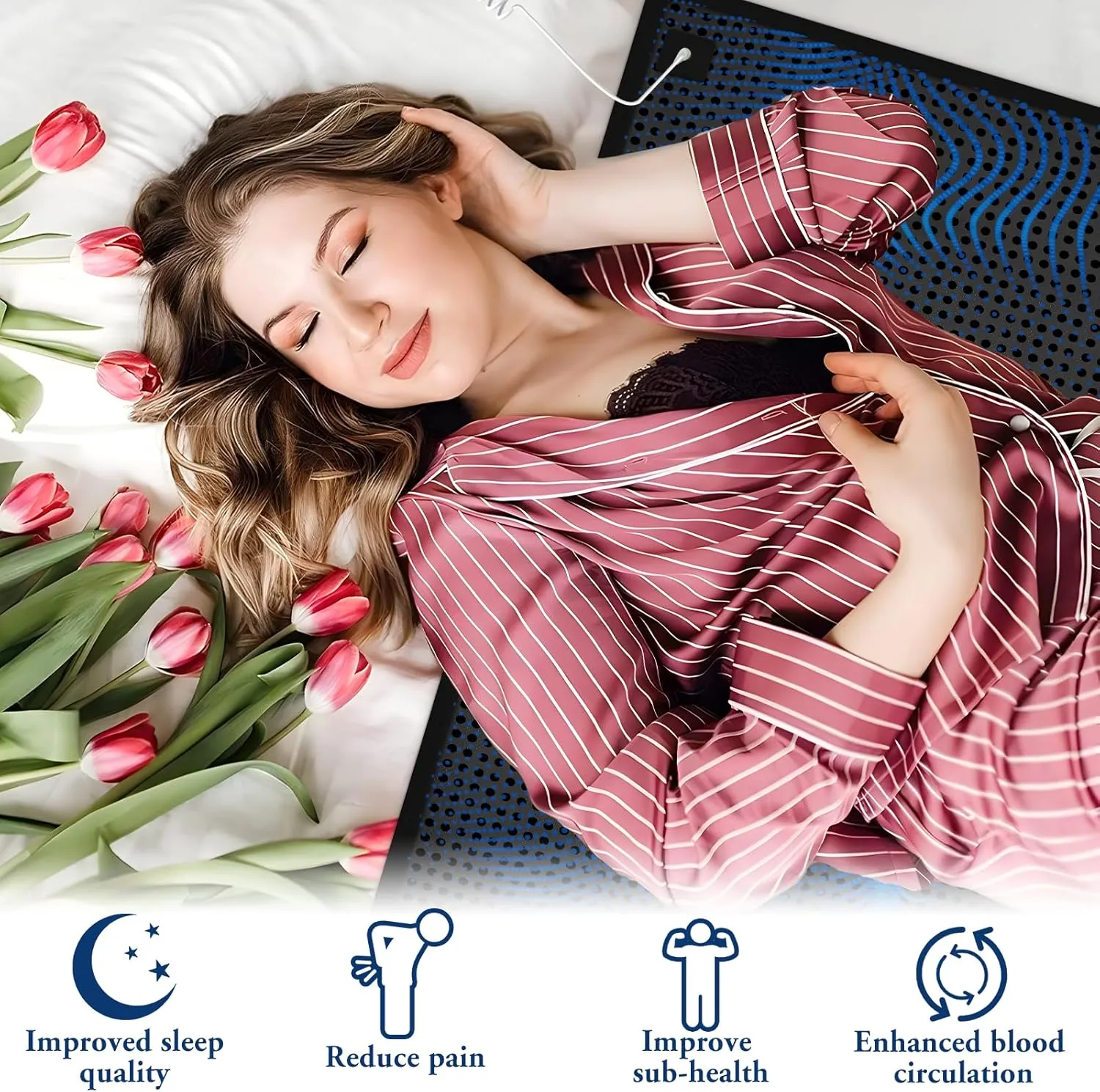 Grounding Mat for Bed, Grounding Sheets for Sleeping, Anti-Slip PU Leather Mattress Pad with Grounded Cord, 27" x 76", King