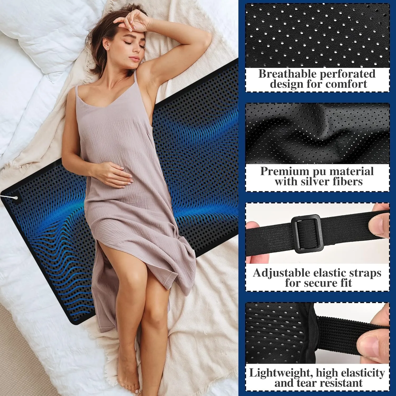 Grounding Mat for Bed, Grounding Sheets for Sleeping, Anti-Slip PU Leather Mattress Pad with Grounded Cord, 27" x 76", King