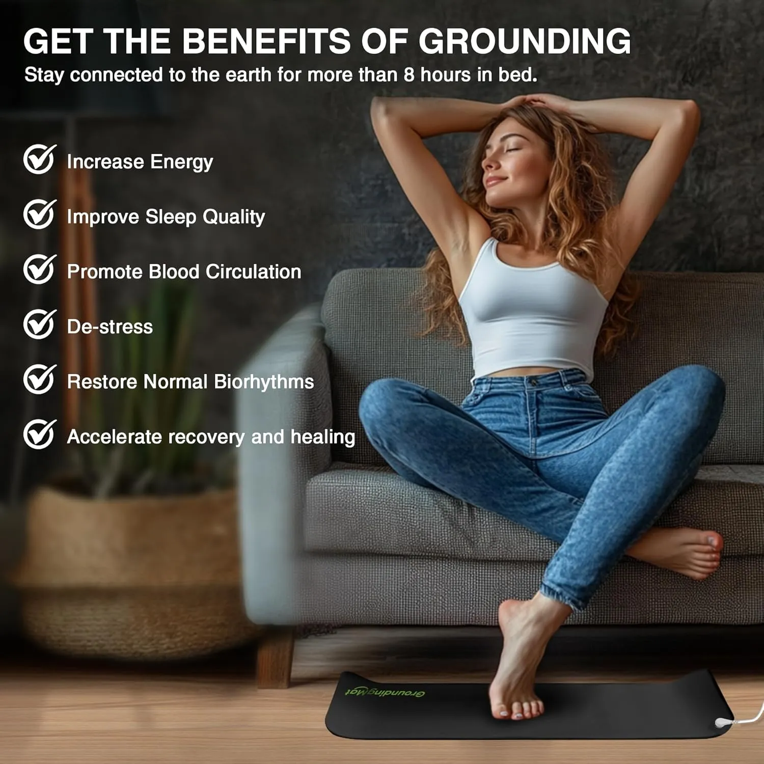 Grounding Mat for Sleep, Energy, Pain Relief, Inflammation, Balance, Wellness. Earth Connected Therapy. Indoor Grounding at Home, Office, Work. 15 Foot Cord Included,16 * 24 in