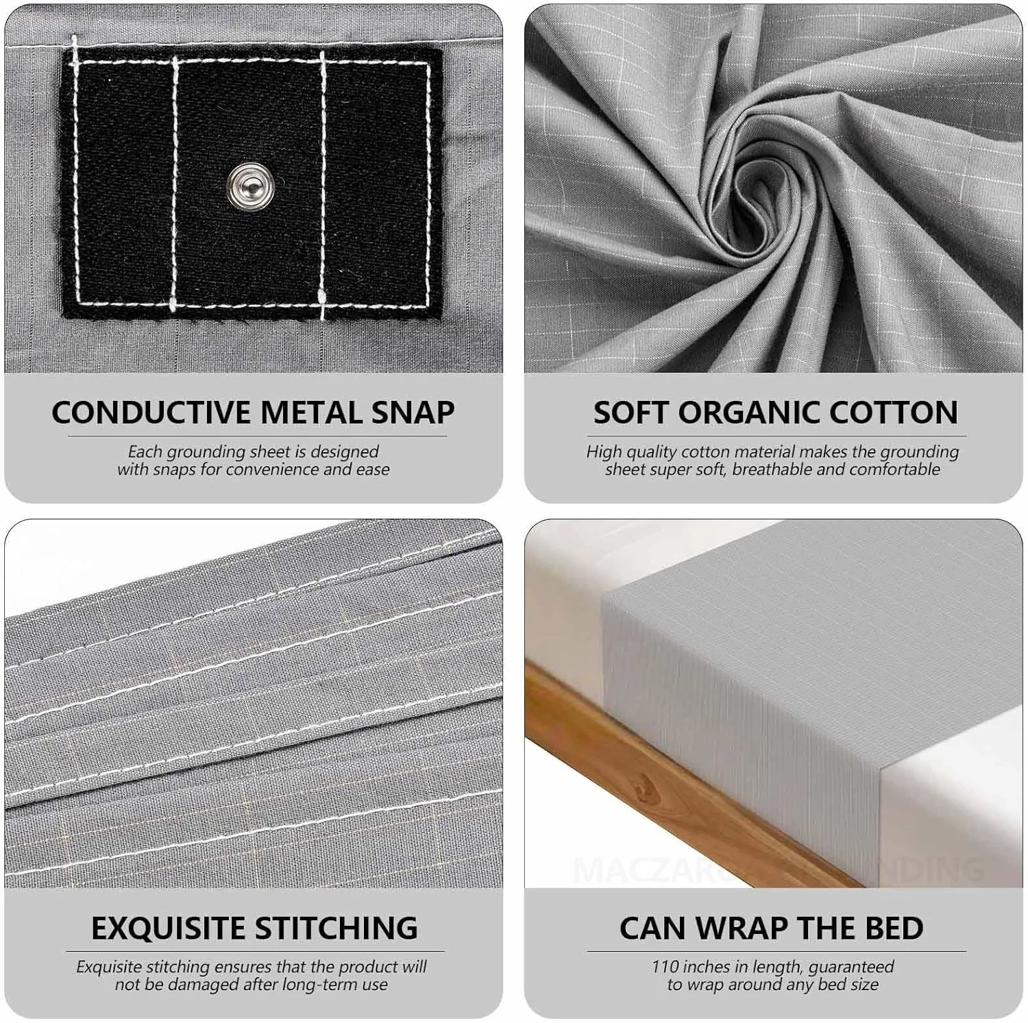 Grounding Sheets – Grounding Mat for Bed, 10% Silver Fiber Grounded Fitted Bed Earth Sheets for All Mattress Sizes, Includes Grounding Cord (Deep Gray)