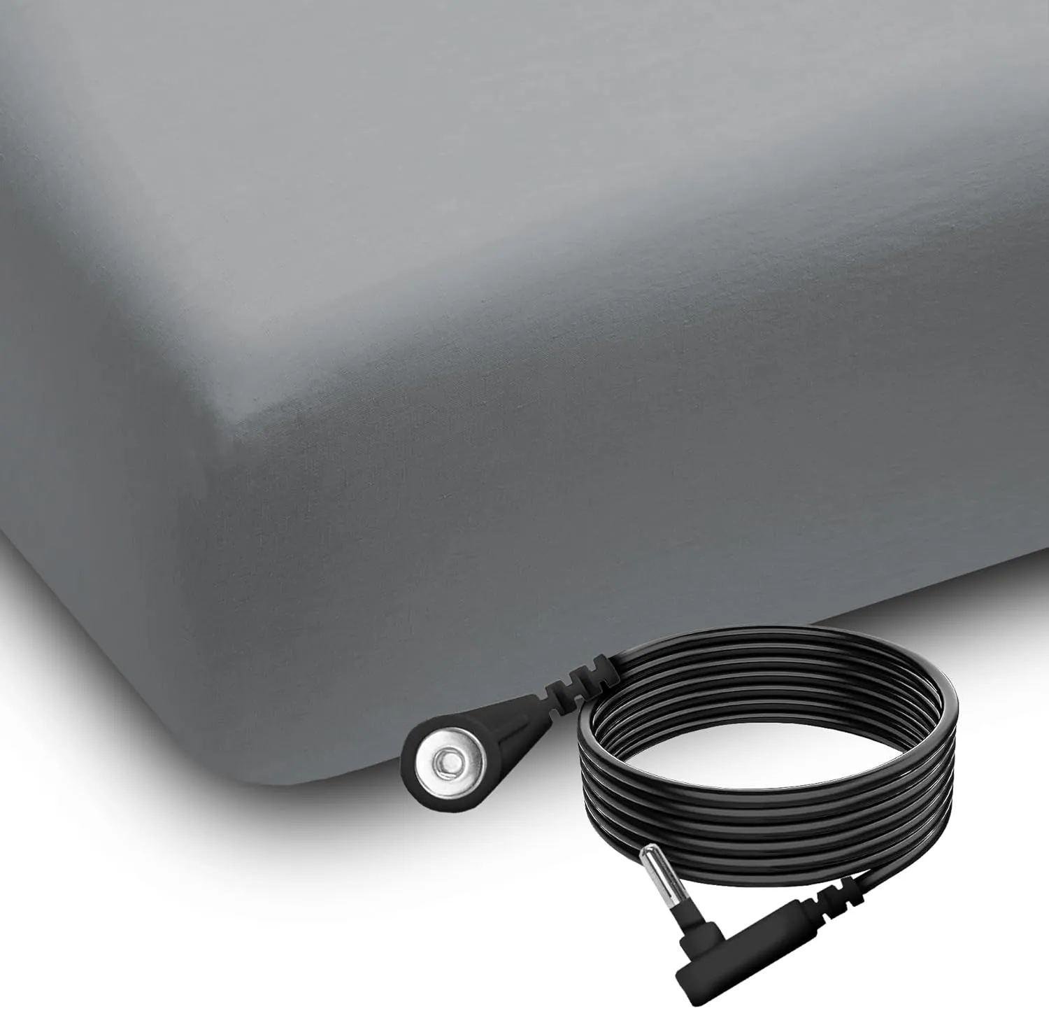 Grounding Sheets, Queen Size, 94% Organic Cotton, 6% Conductive Silver, Fitted, 60"x80"x15", Gray with 15 Ft Cord