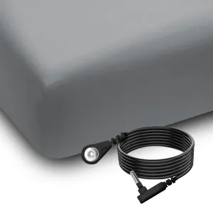 Grounding Sheets, Queen Size, 94% Organic Cotton, 6% Conductive Silver, Fitted, 60"x80"x15", Gray with 15 Ft Cord