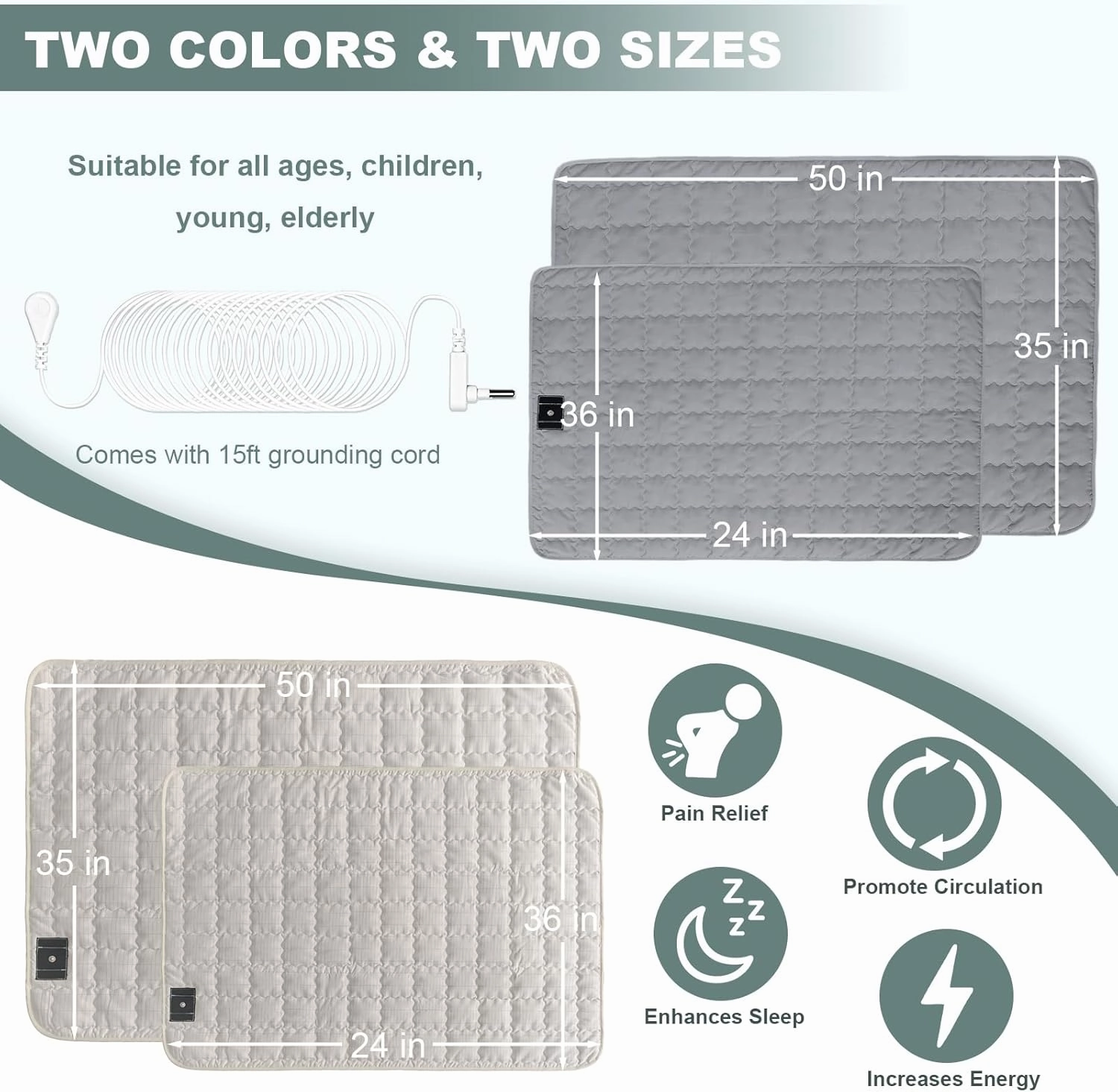 Grounding Mat Cotton Grounded Pad Silver Fiber Earth Connected Mat for Bed (35"x 50",Beige) Improves Sleep, Promotes Circulation