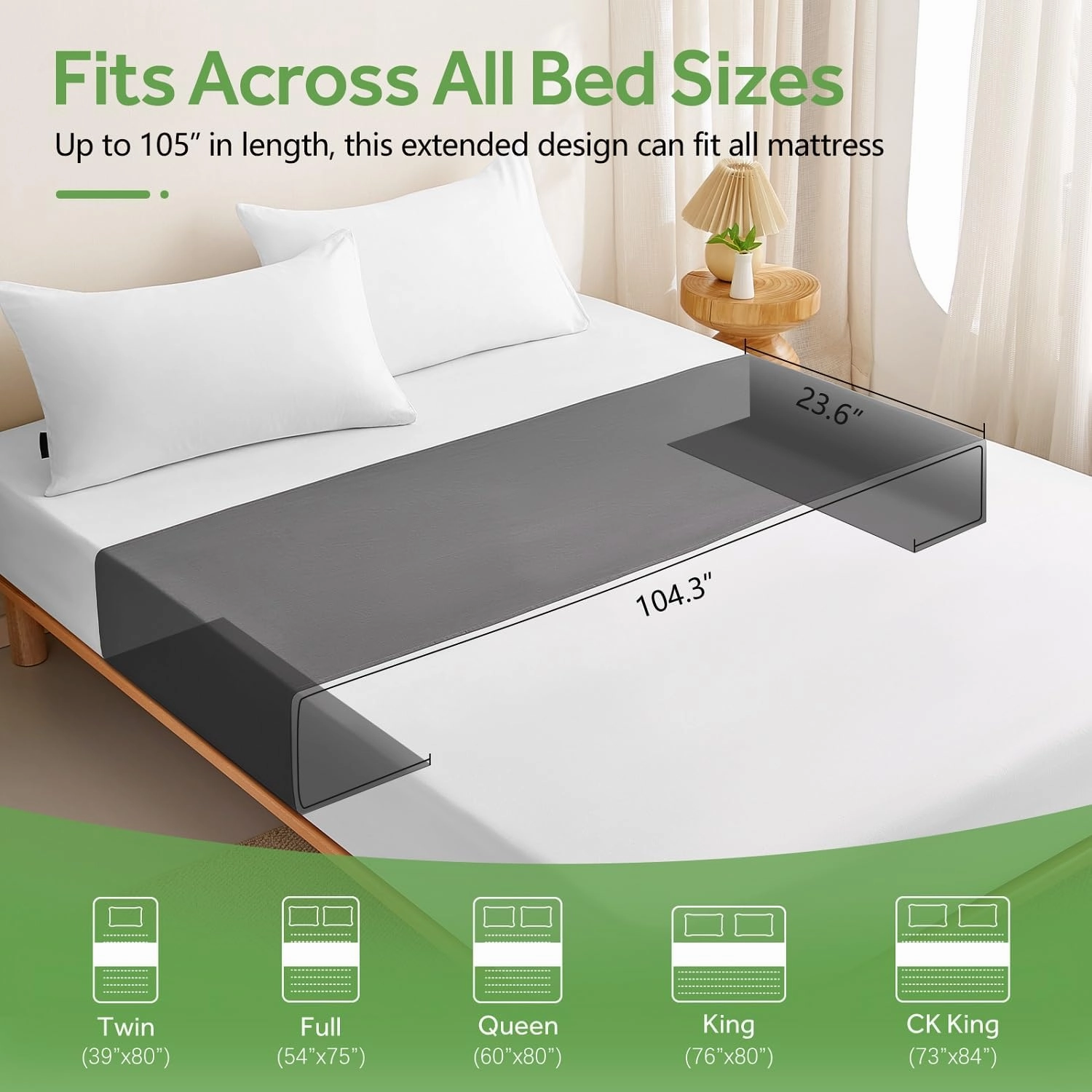 Grounding Sheets for All Mattress Sizes, BOVEREY Grounding Mat for Bed 10% Silver Fiber 90% Organic Cotton Grounding Sheets Sleeping Earth Grounded Mat, with Cord & Tester 104.3"x23.6" (Mistry Grey)