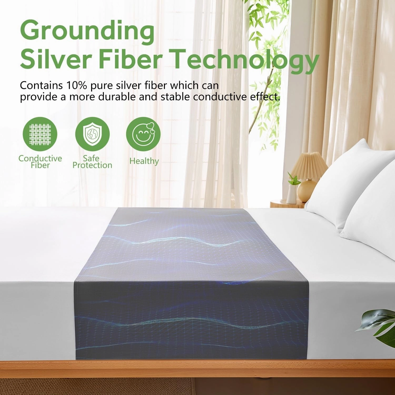 Grounding Sheets for All Mattress Sizes, BOVEREY Grounding Mat for Bed 10% Silver Fiber 90% Organic Cotton Grounding Sheets Sleeping Earth Grounded Mat, with Cord & Tester 104.3"x23.6" (Mistry Grey)