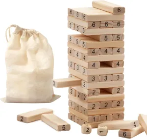 GSE Games & Sports Expert 54-Piece Mini Tumbling Timbers, Wooden Blocks Stacking Floor Game Set with Bag (Build to Over 1.5ft)