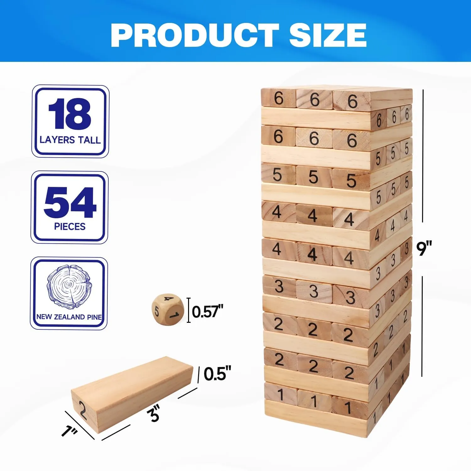 GSE Games & Sports Expert 54-Piece Mini Tumbling Timbers, Wooden Blocks Stacking Floor Game Set with Bag (Build to Over 1.5ft)
