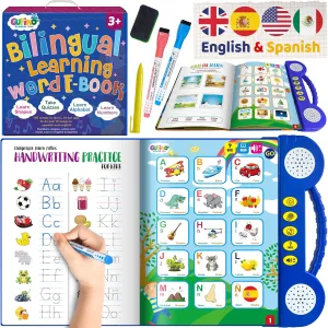 Gufino Spanish Learning for Kids: ABC Learning for Toddlers, Busy Book, Speech Therapy, Alphabet Sound Book, Preschool Learning Activities, Letter Tracing, English & Spanish, Educational Toys