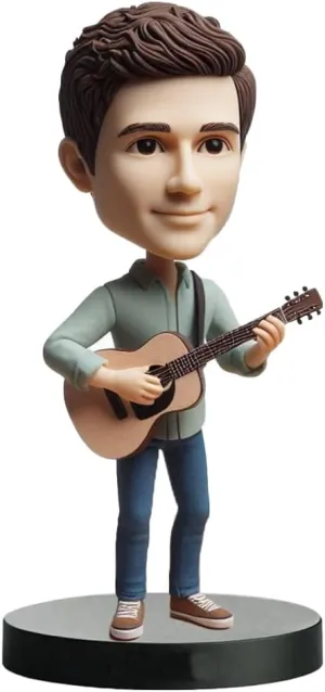 Guitarist Bobblehead in Laid - Back Outfit with Acoustic Guitar Customized from Your Photo Cool Decor for Musician's Spaces and Home Studios Great Gift for Guitar Enthusiasts and Songwriters