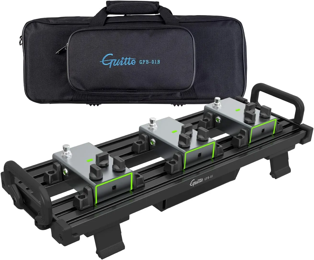 GUITTO Guitar Pedal Board - Clip-Mount Guitar Effect Pedal board Aluminum Alloy with Carry Bag No Residue GPB-01 Small