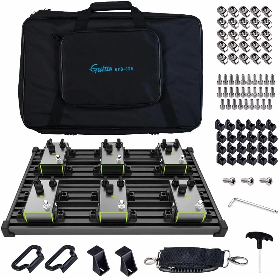GUITTO Guitar Pedalboard - Secure Clip-On Design Pedal board Aluminum Alloy with Carry Bag No Adhesive Needed GPB-02 Medium