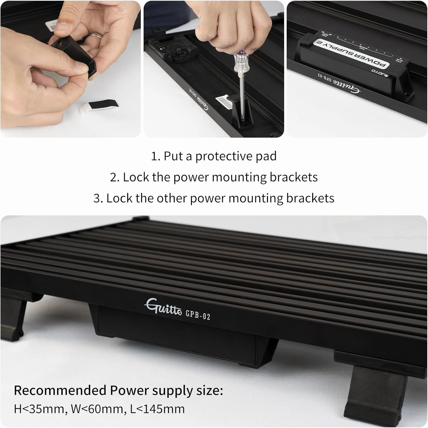GUITTO Guitar Pedalboard - Secure Clip-On Design Pedal board Aluminum Alloy with Carry Bag No Adhesive Needed GPB-02 Medium