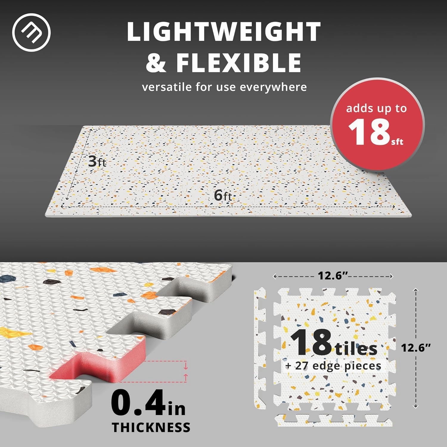 Gym Flooring Set - Interlocking EVA Soft Foam Floor Mat, 18 Pieces Puzzle Rubber Tiles Protective Ground Surface Protection, Play Workout Exercise Mats Underlay Matting Sports Pool Home Fitness Garage