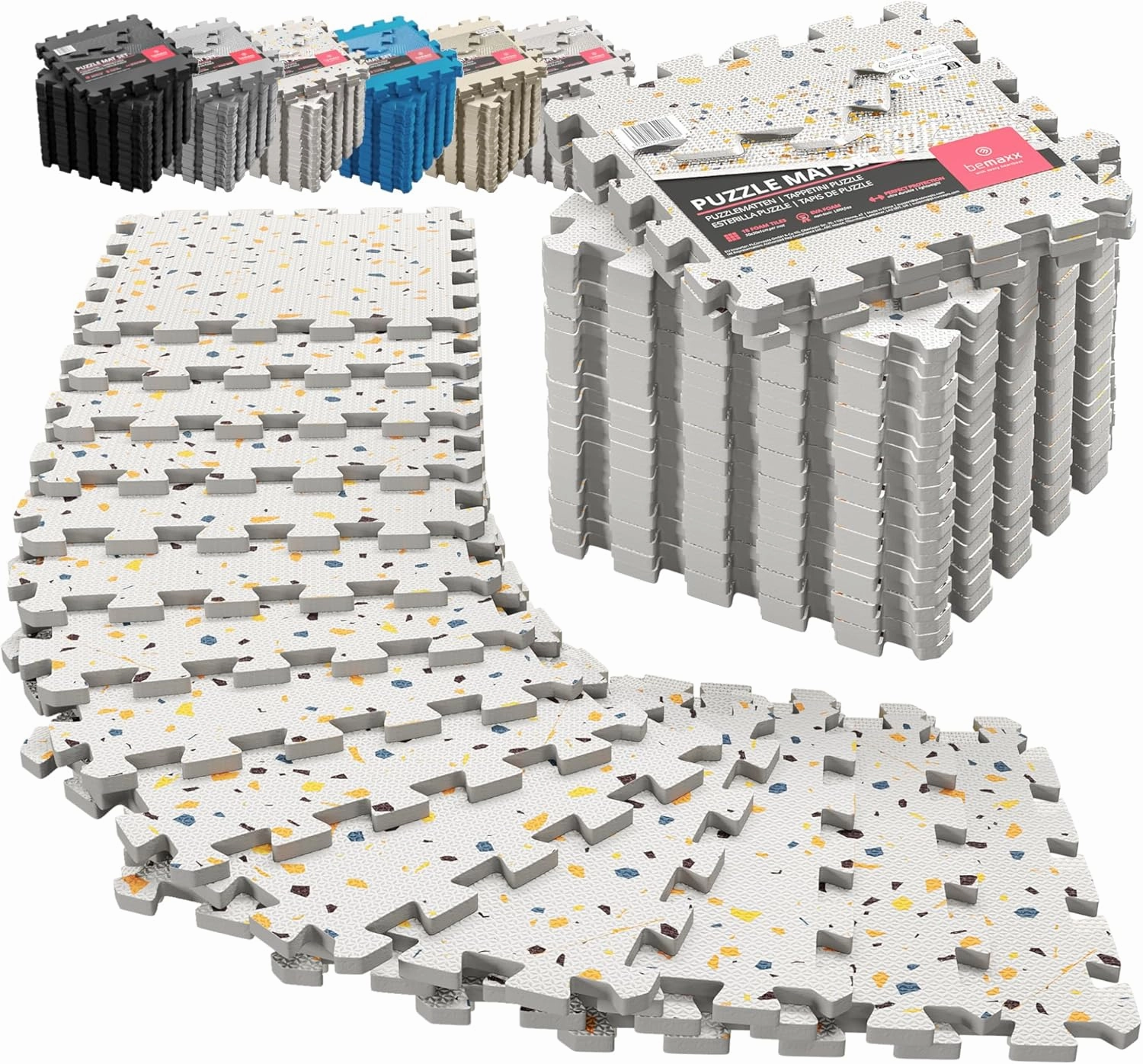 Gym Flooring Set - Interlocking EVA Soft Foam Floor Mat, 18 Pieces Puzzle Rubber Tiles Protective Ground Surface Protection, Play Workout Exercise Mats Underlay Matting Sports Pool Home Fitness Garage