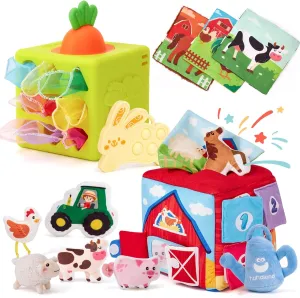 hahaland Baby Toys 6-12 Months - 13 PCS Whats Inside Box Surprise Developmental Toy and Silicone Baby Tissue Box Toy, Montessori Toys for 6 Month Old Gifts