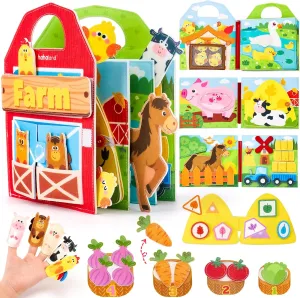 hahaland Busy Board for 1 Year Old - Farm Animals Quiet Busy Book for Toddlers 1-3 - Montessori Toys for 1 Year Old Boy Girl Gifts - Educational Activity Books Felt Learning Board Airplane Travel Toys