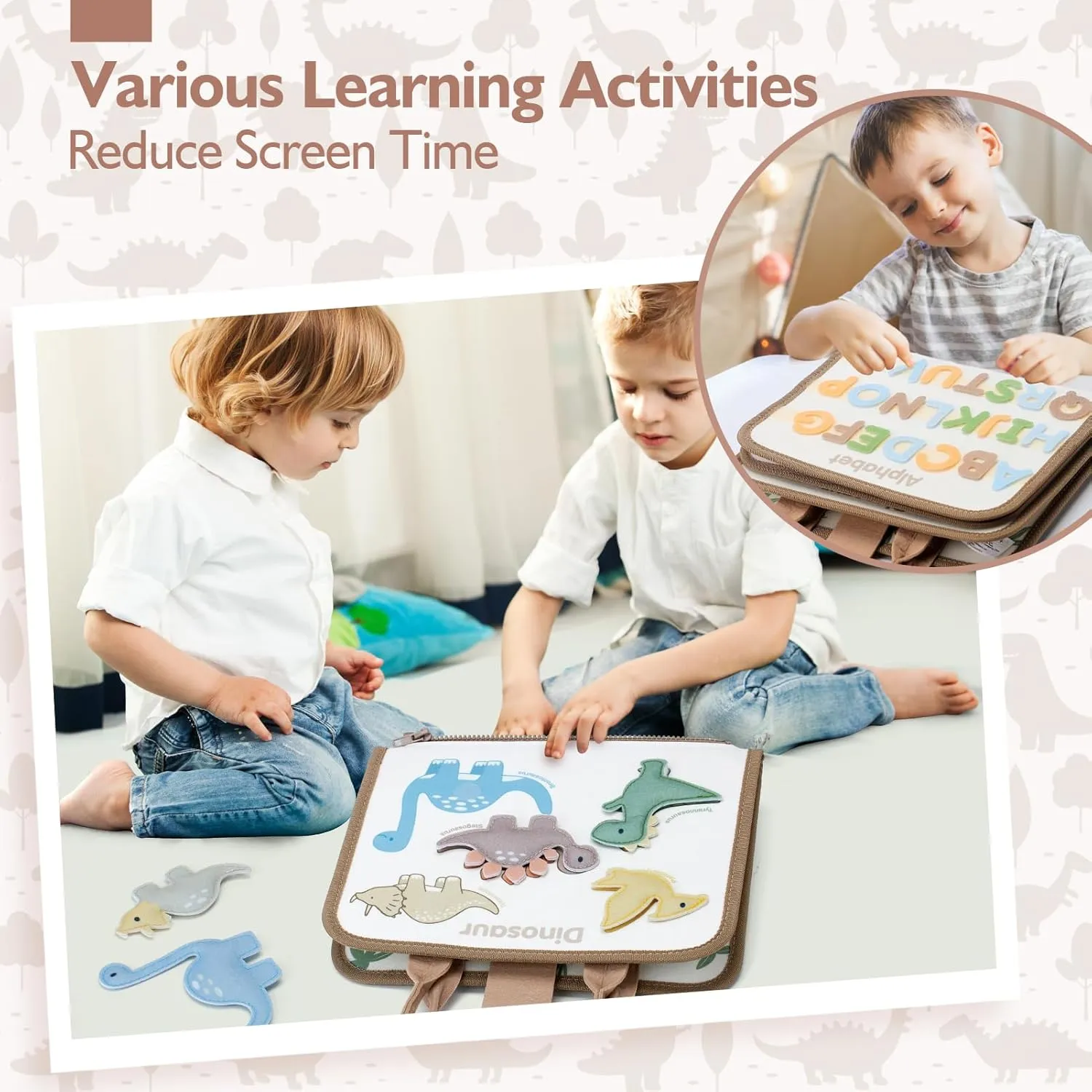 hahaland Montessori Busy Board for Toddlers 2-4 - 2 Year Old Boy Toys Birthday Gift - Travel Toys - Dinosaur, Alphabet, Number, Shape, Drawing, Life Skills