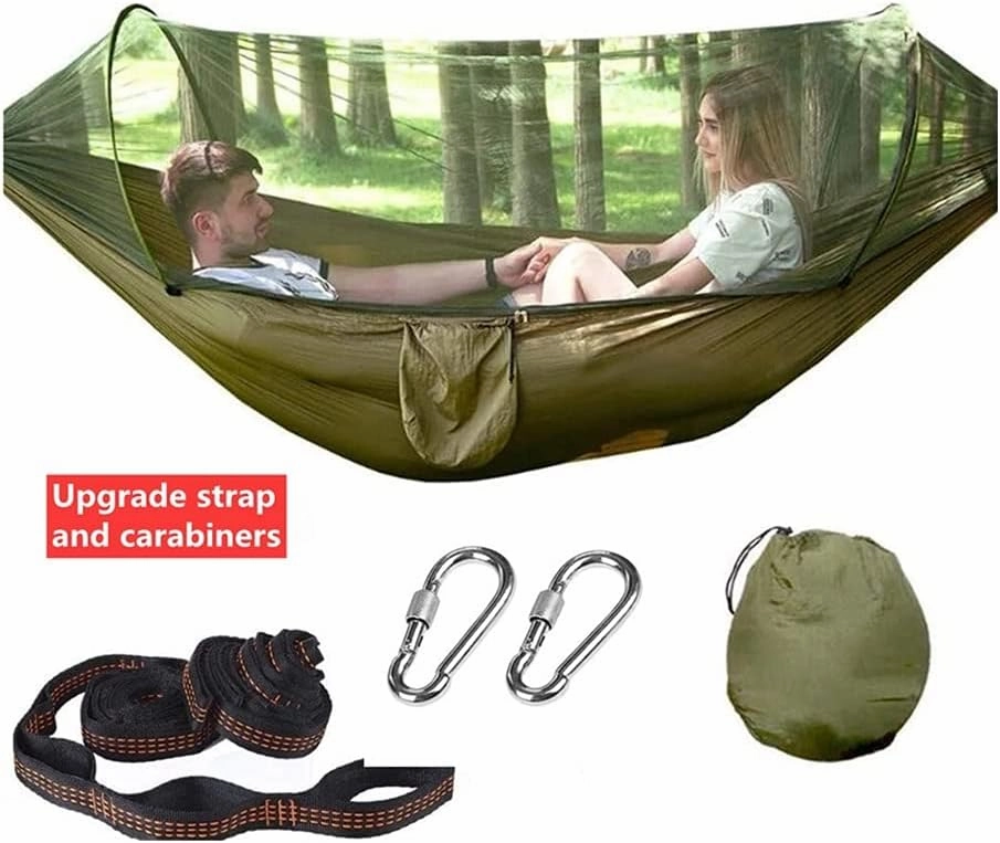 Hammock Handmade Camping Hammock with Mosquito Net Pop-Up Light Portable Outdoor Parachute Hammocks Swing Sleeping Hammock Camping Stuff Swing, Army Green Upgrade