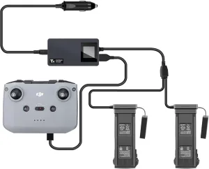 Hanatora LCD Battery Car Charger for DJI Mavic 3/Classic/Pro/Cine/Enterprise Drone, 12V Charge (1xUSB   2 x Battery) Rapid Charging Hub Accessories