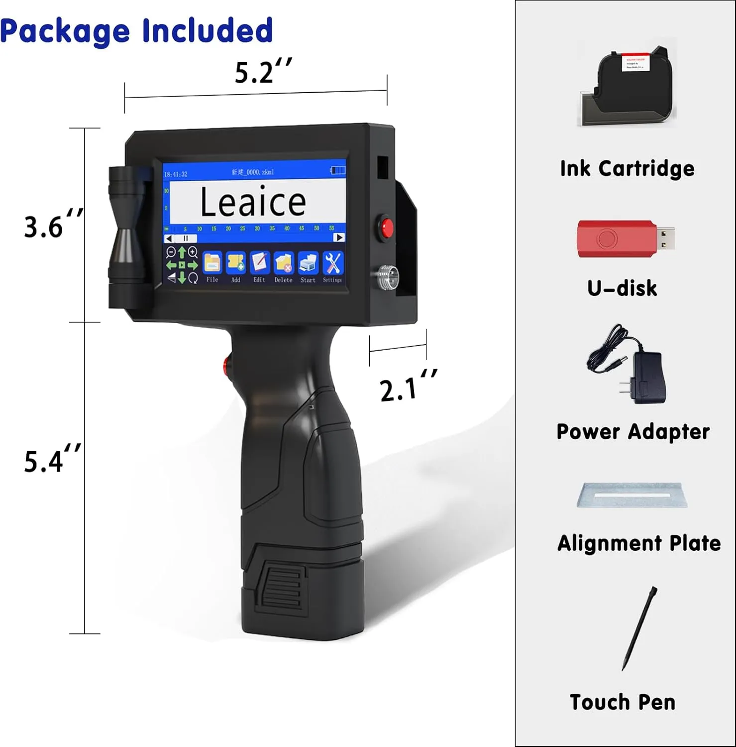Handheld Inkjet Printer with 42ml Quick-Drying Ink Cartridge, Portable Handheld Printer Gun with 4.3 Inch Touch Screen for Text QRCode Barcode Batch Number Label Logo