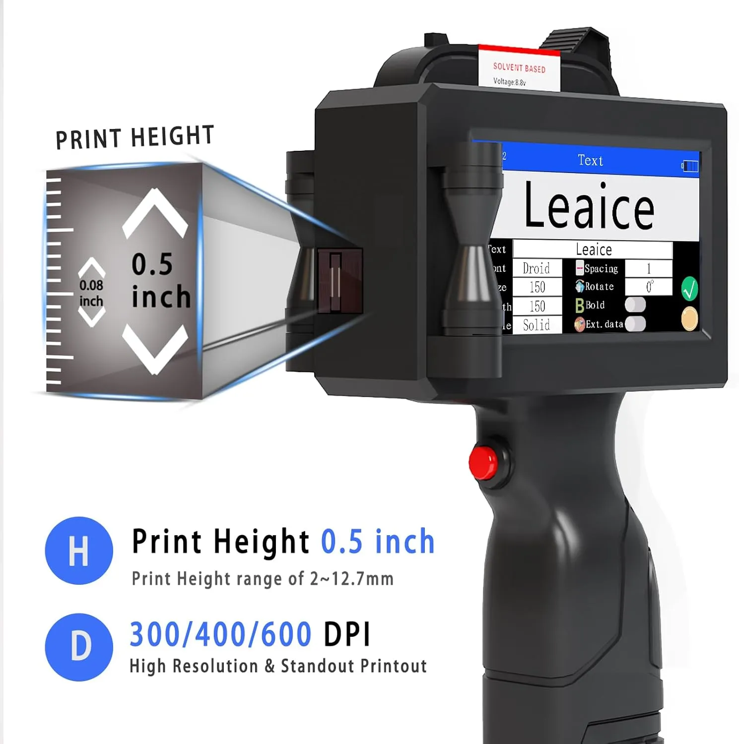 Handheld Inkjet Printer with 42ml Quick-Drying Ink Cartridge, Portable Handheld Printer Gun with 4.3 Inch Touch Screen for Text QRCode Barcode Batch Number Label Logo