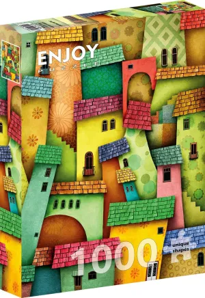 Happy Illustration of Fantasy Houses – 1000 Pieces Jigsaw Puzzle for Adults – Matte Finish, Soft Touch, Easy to Assemble, Tight Fit, Vivid Colors, Missing Pieces Service
