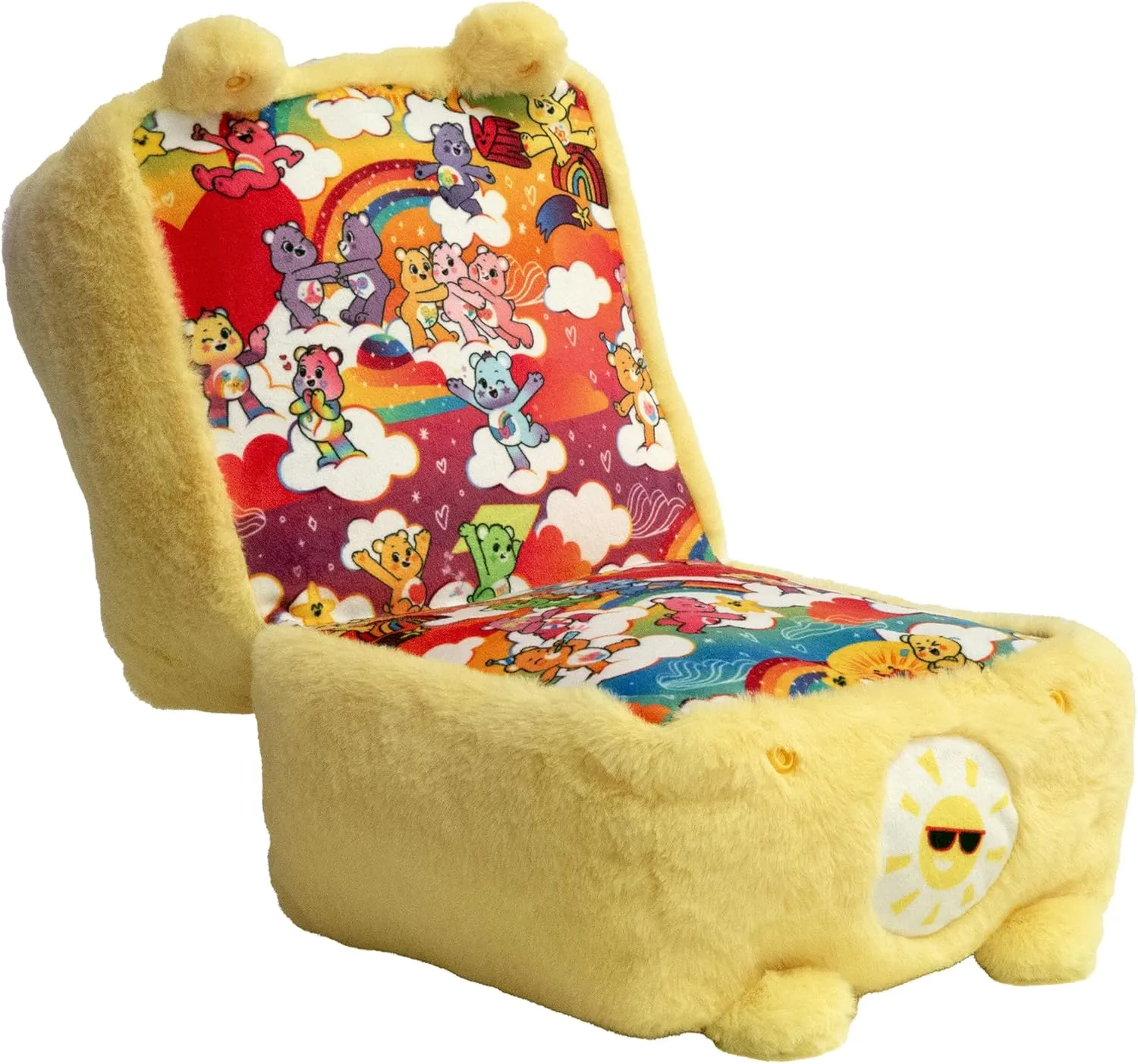 Happy Nappers: Care Bears 10" Pop N' Play Cube - Funshine Bear - Mushmillow Character Unfolds Into A Plush Pillow, Multi-Use, Chair-Footrest, Kids Toy