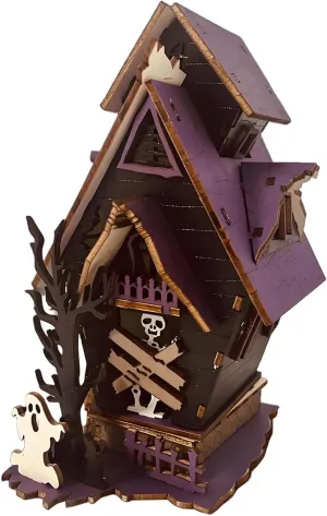 Haunted House Building - Spooky House Building Blocks - Scary House Toy Kit - 3D Light-Up Halloween Centerpiece | Rustic Spooky House Decor for Fireplace, Tabletop, Party and Home Horror Decorations