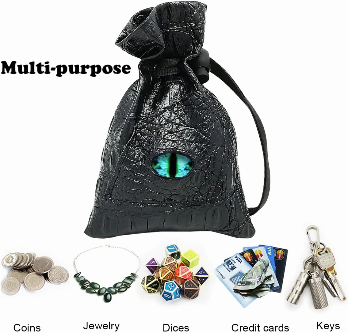 Haxtec Dragon Eye Dice Bag Drawstring Leather DND Dice Pouch Storage Bag for D&D Dices Coins and Accessories (Eternal-Blue Eye) Patent Number D893867