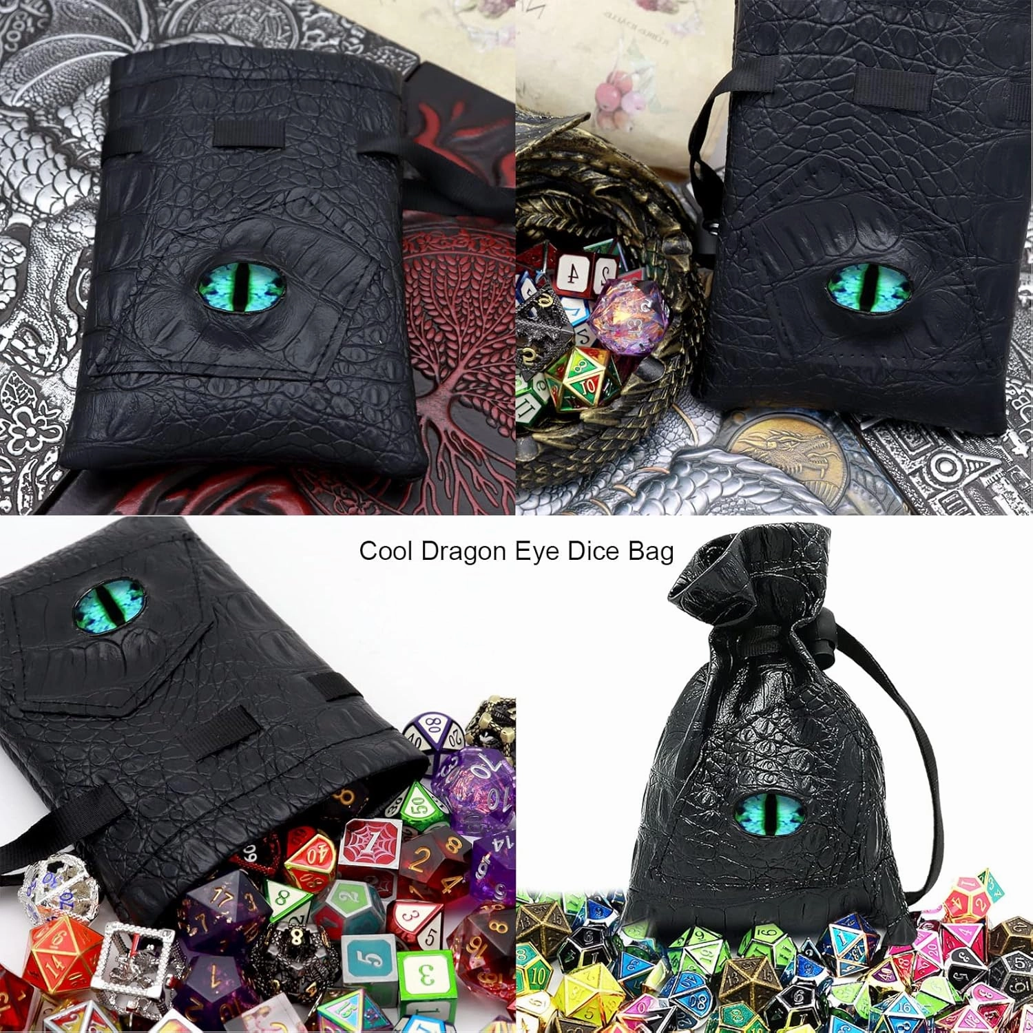 Haxtec Dragon Eye Dice Bag Drawstring Leather DND Dice Pouch Storage Bag for D&D Dices Coins and Accessories (Eternal-Blue Eye) Patent Number D893867