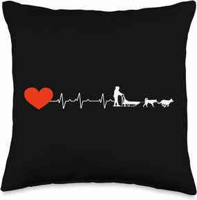 Heartbeat EKG Dog Sled Racing Husky Huskies Musher Ice Snow Throw Pillow