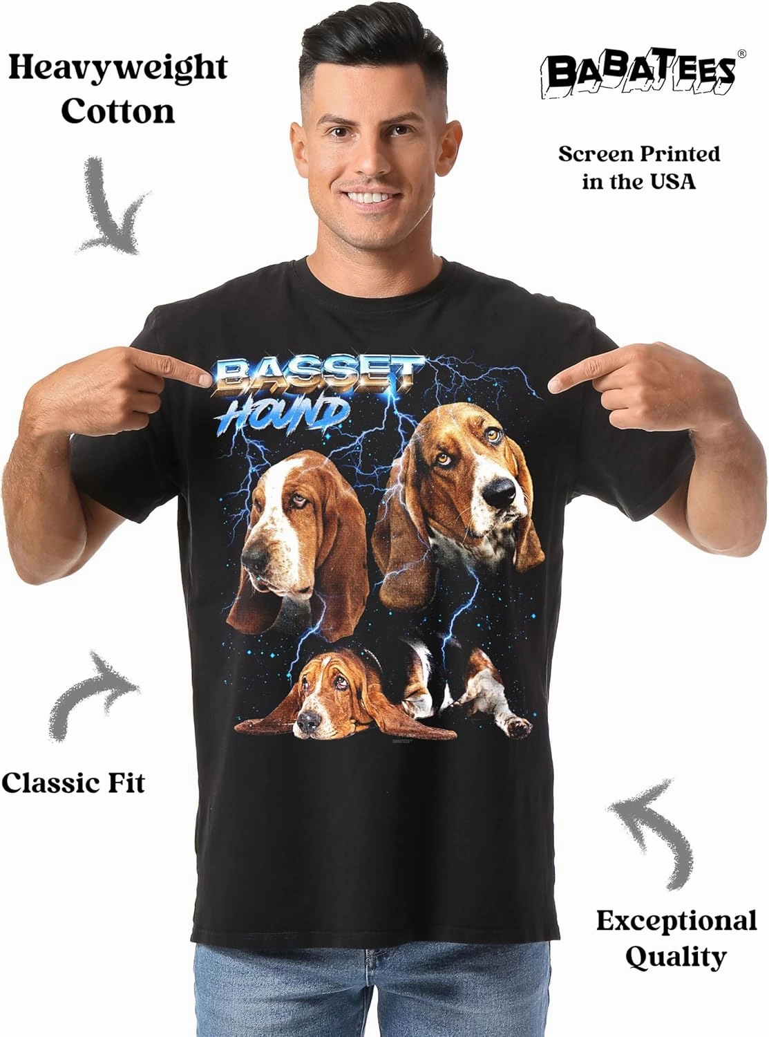Heavy Metal Tshirt for Men & Women 80s 90s Glam Rock Style with Epic Stars and Lightning