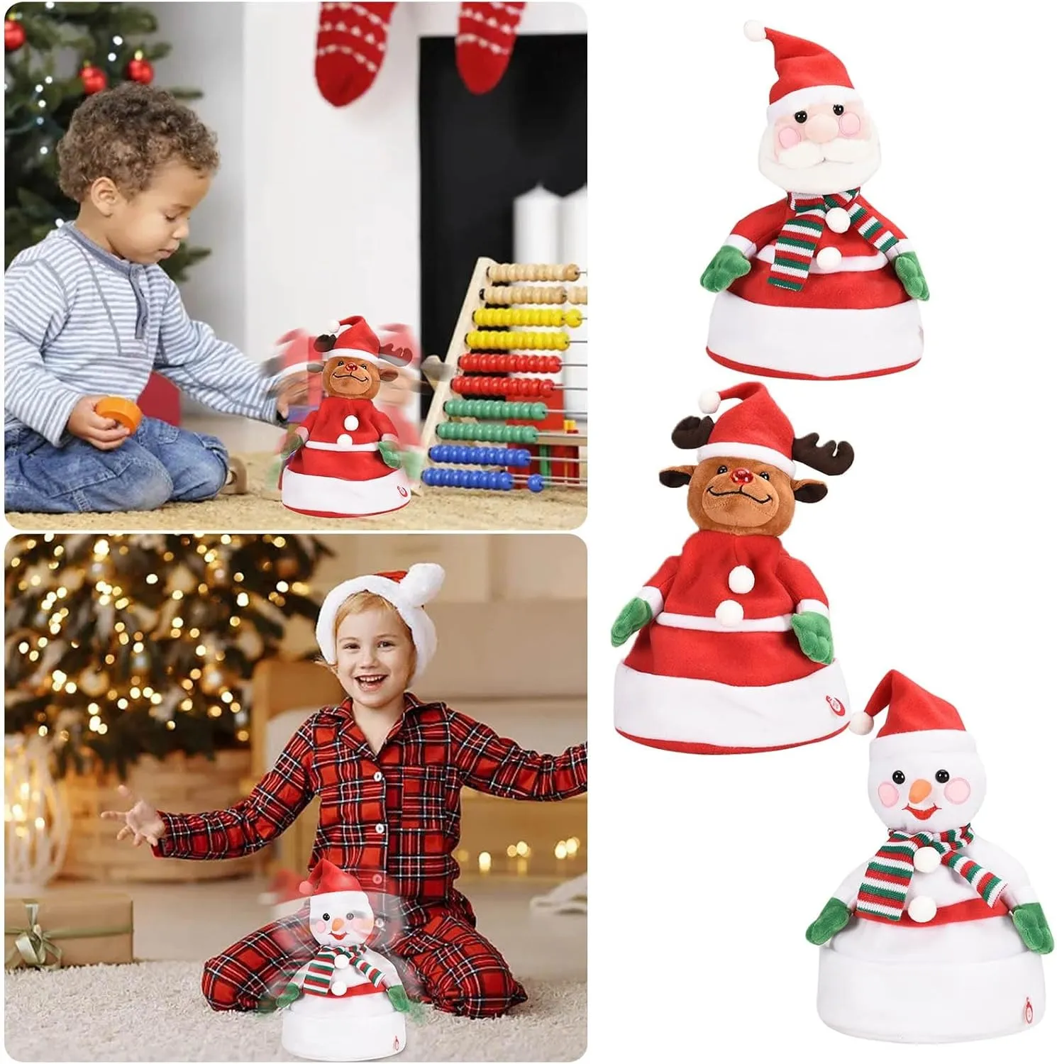 HELLORSO Singing and Dancing Christmas Hat Electric Swing Moving Glowing Santa Hat Plush Funny Xmas Toy Hat Musical Christmas