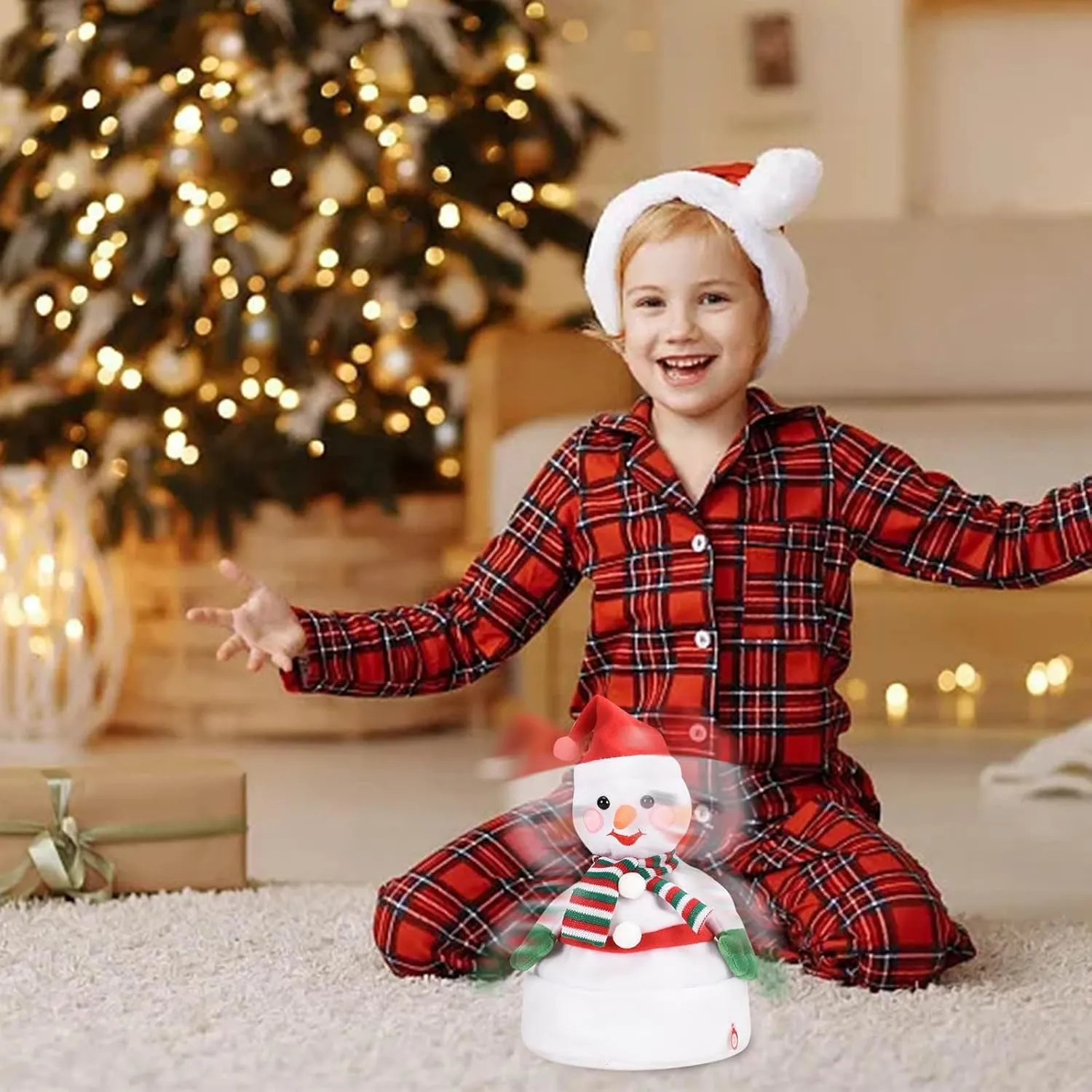 HELLORSO Singing and Dancing Christmas Hat Electric Swing Moving Glowing Santa Hat Plush Funny Xmas Toy Hat Musical Christmas
