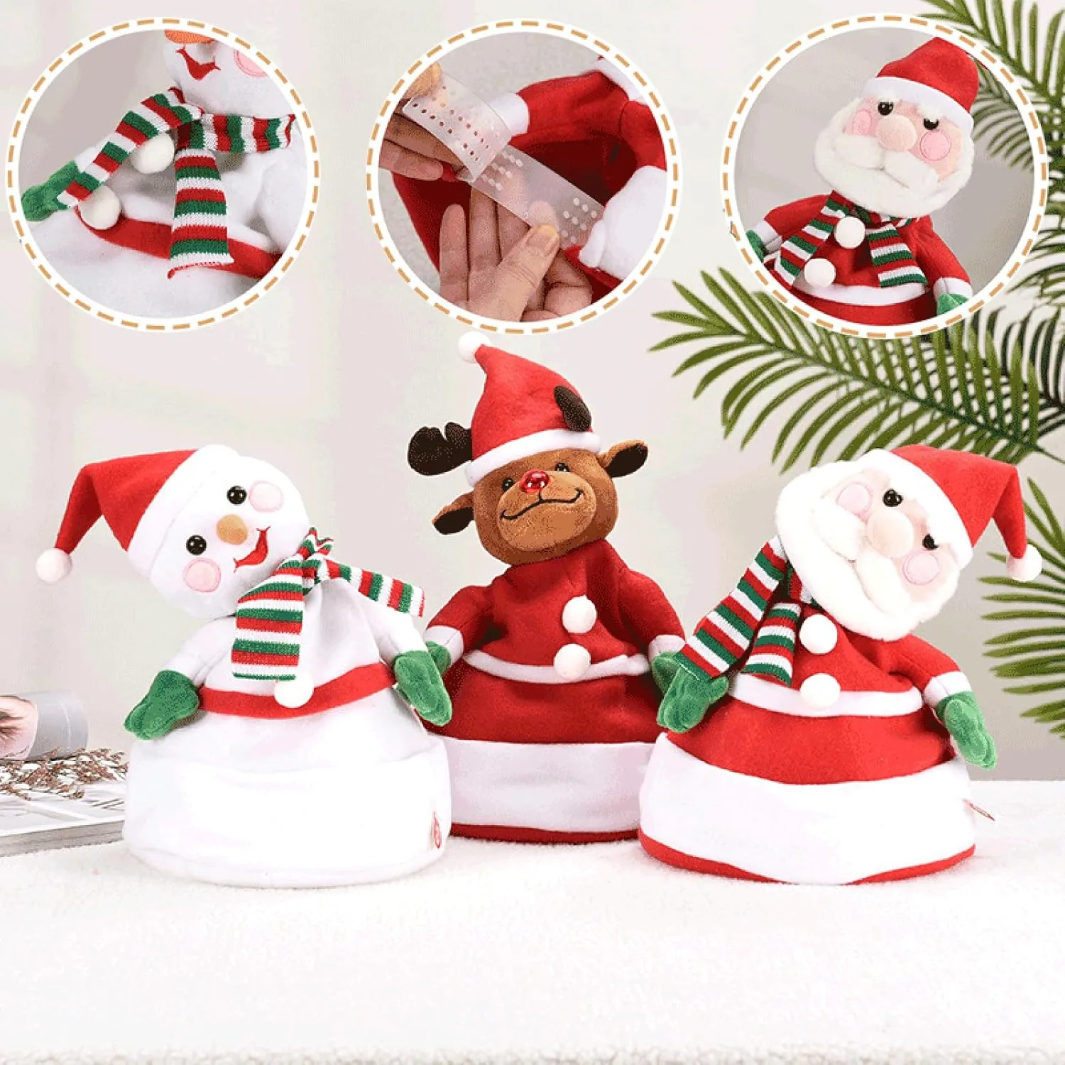 HELLORSO Singing and Dancing Christmas Hat Electric Swing Moving Glowing Santa Hat Plush Funny Xmas Toy Hat Musical Christmas