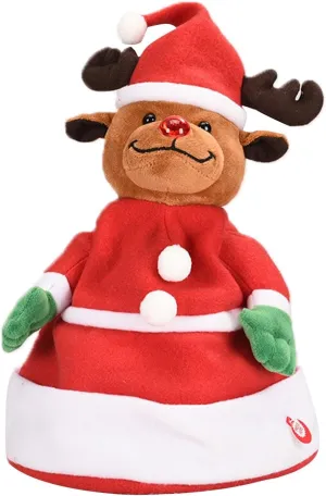 HELLORSO Singing and Dancing Christmas Hat Electric Swing Moving Glowing Santa Hat Plush Funny Xmas Toy Hat Musical Christmas