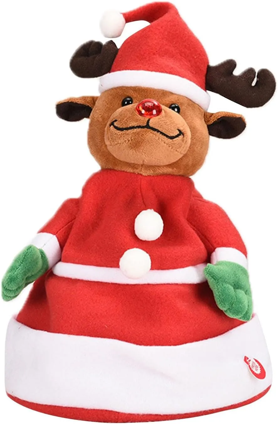 HELLORSO Singing and Dancing Christmas Hat Electric Swing Moving Glowing Santa Hat Plush Funny Xmas Toy Hat Musical Christmas