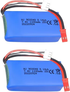 HHZ 2 pcs 7.4V 1100mah 25C Li-Po Battery JST Plug for Wltoys A949 A959 A969 A979 RC Car Most 1/10 1/16 1/18 1/24 RC Cars
