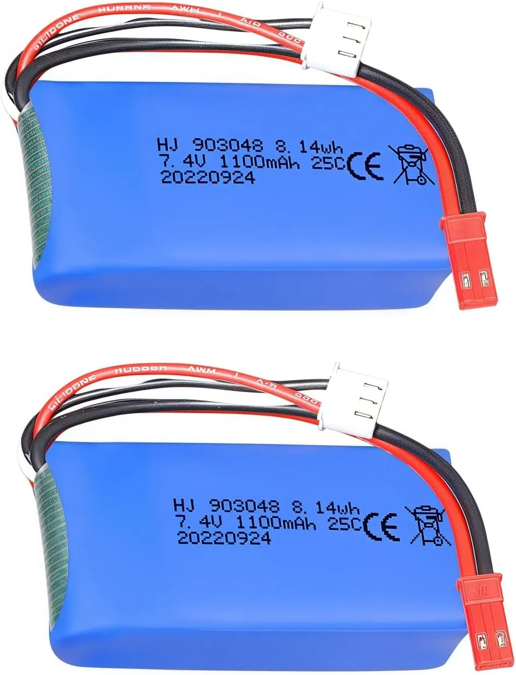 HHZ 2 pcs 7.4V 1100mah 25C Li-Po Battery JST Plug for Wltoys A949 A959 A969 A979 RC Car Most 1/10 1/16 1/18 1/24 RC Cars