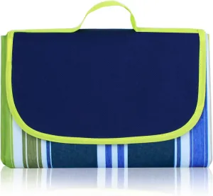 Hi Space Picnic Outdoor Blankets Waterproof Foldable Picnic Mat Sandproof Extra Large Beach Blankets for Grass Lawn Park Camping Family Concert, Dark Blue Striped, 80"x60"
